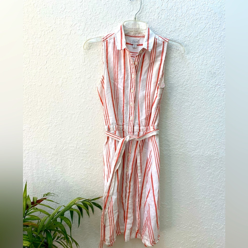 J. Crew Women's Linen Cotton Collar Striped Dress Orange and White Size 2